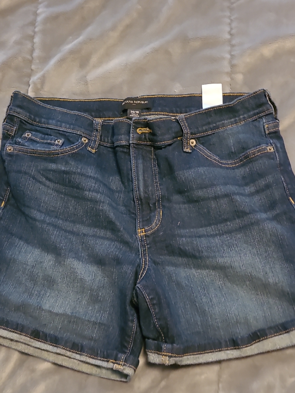 Banana Republic Indigo Denim Shorts with Yellow Stitching
